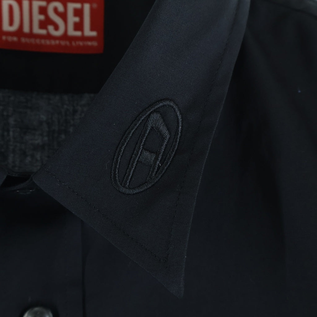 DIESEL(ディーゼル) 襟ロゴ刺繍 エンブロイダリー 長袖シャツ ブラック A10617-0QFAV