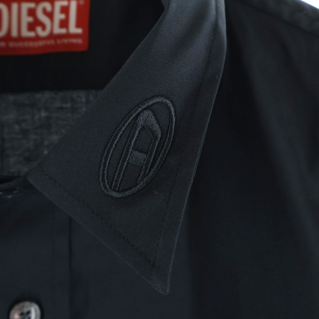 DIESEL(ディーゼル) 襟ロゴ刺繍 エンブロイダリー 長袖シャツ ブラック A10617-0QFAV