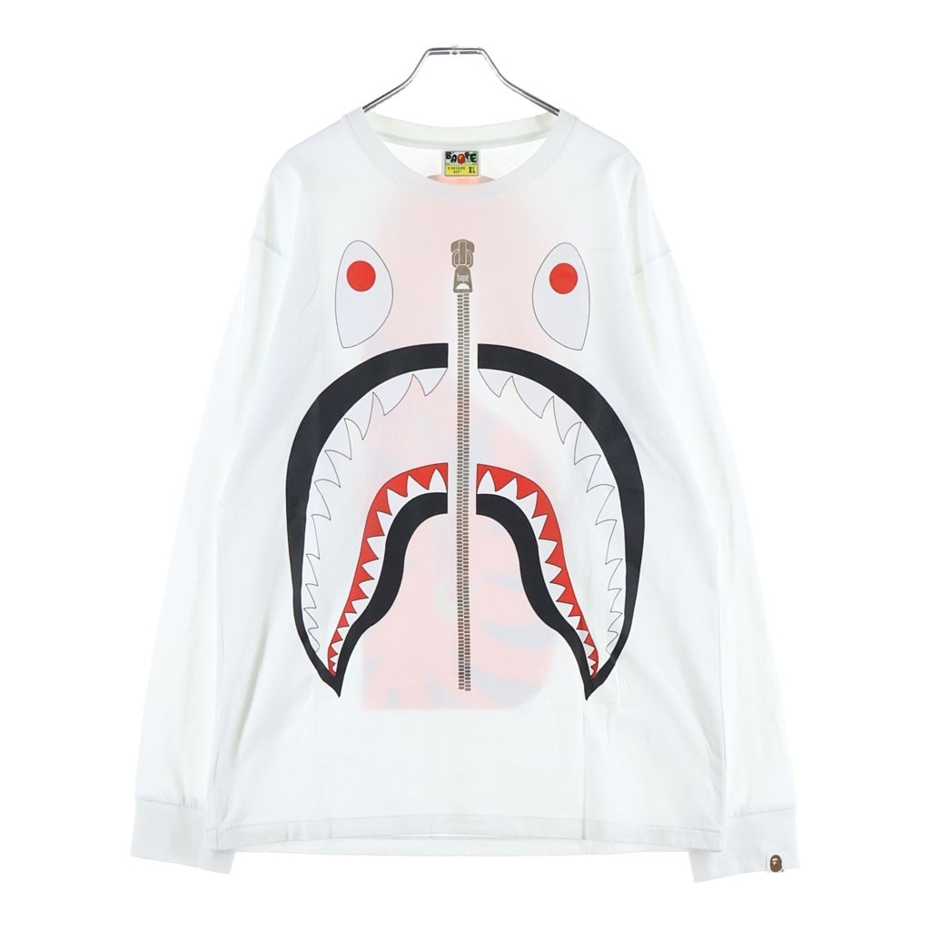 A BATHING APE(アベイシングエイプ) Shark L/S Tee シャークプリント 長袖Tシャツ ロンT ホワイト 1E23114907