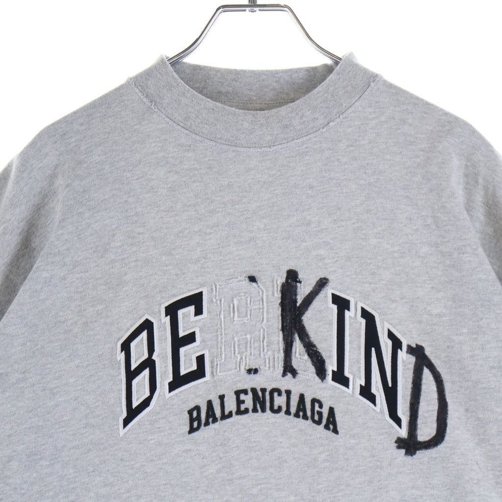 BALENCIAGA(バレンシアガ) 23AW TPVD5 BE KIND プリントダメージ加工 クルーネック 半袖Tシャツ カットソー グレー 739028TPVD5