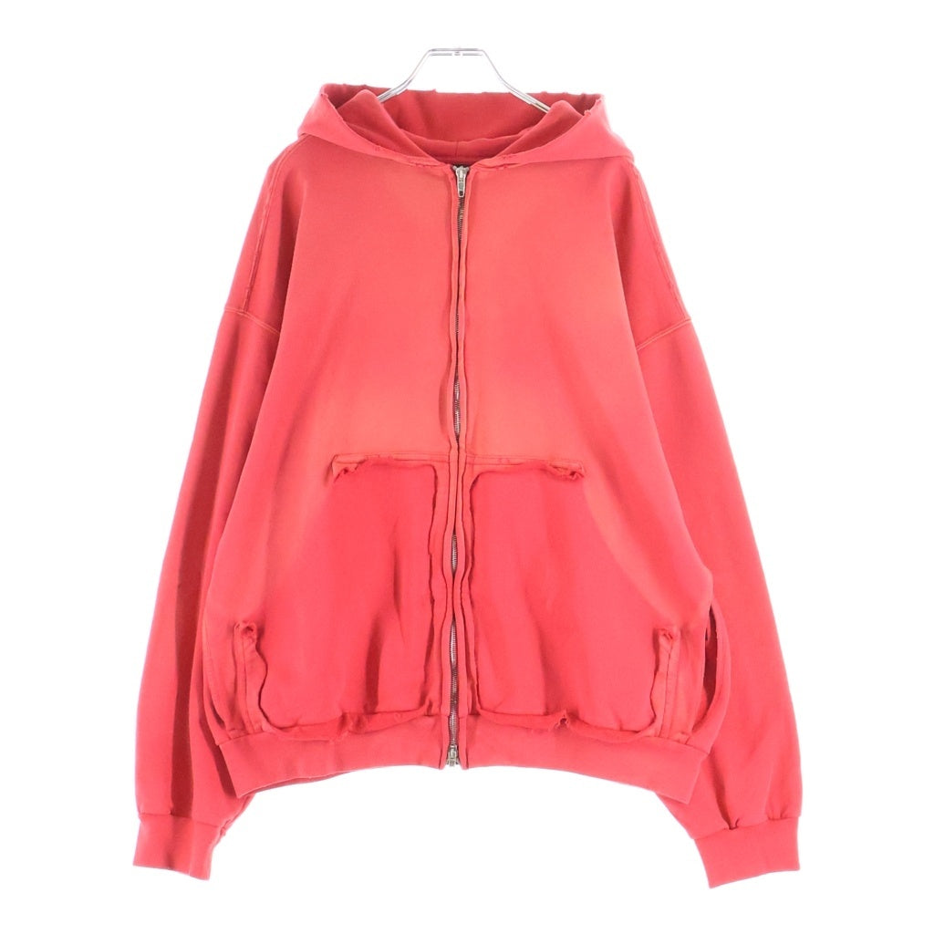 BALENCIAGA(バレンシアガ) 23SS TAPE TYPE RIPPED POCKET ダメージ加工バックロゴプリントジップアップパーカー レッド 744451TOVB1