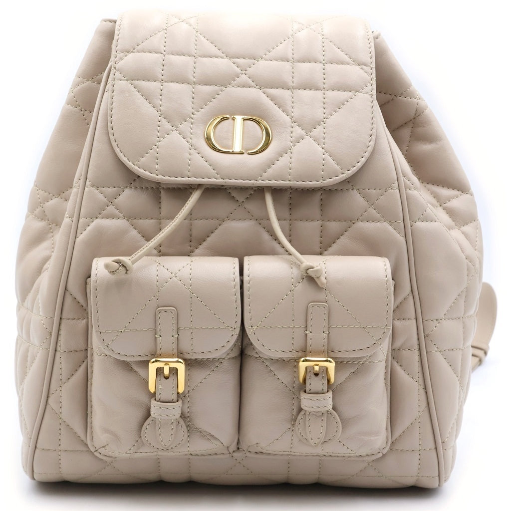 DIOR(ディオール) マクロ カナージュ カロ バックパック リュックサック ブラウンベージュ レザー ゴールド金具 レディース