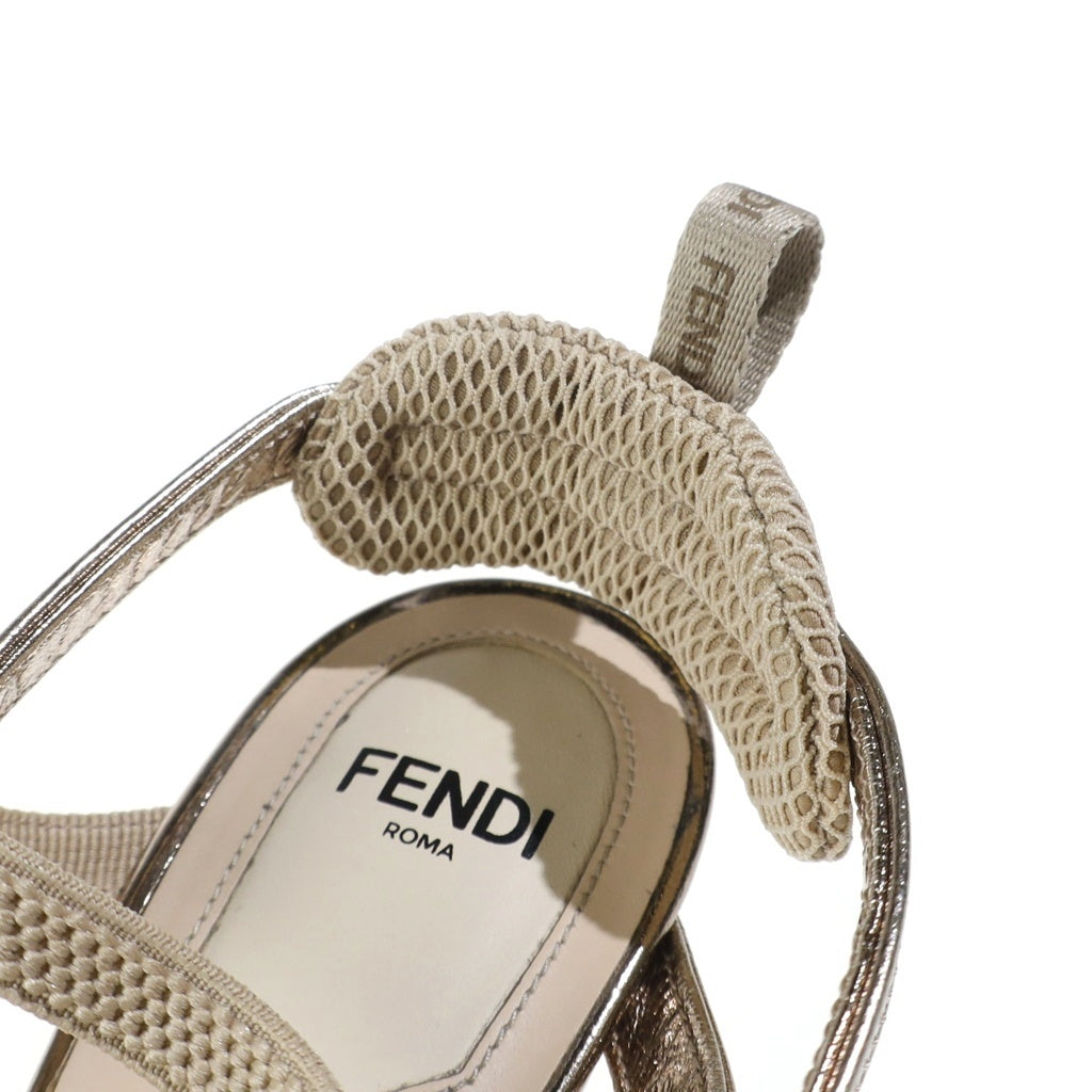 FENDI(フェンディ) スリングバックヒールパンプス シューズ スパンコール メタリックローヒール ベージュ レディース