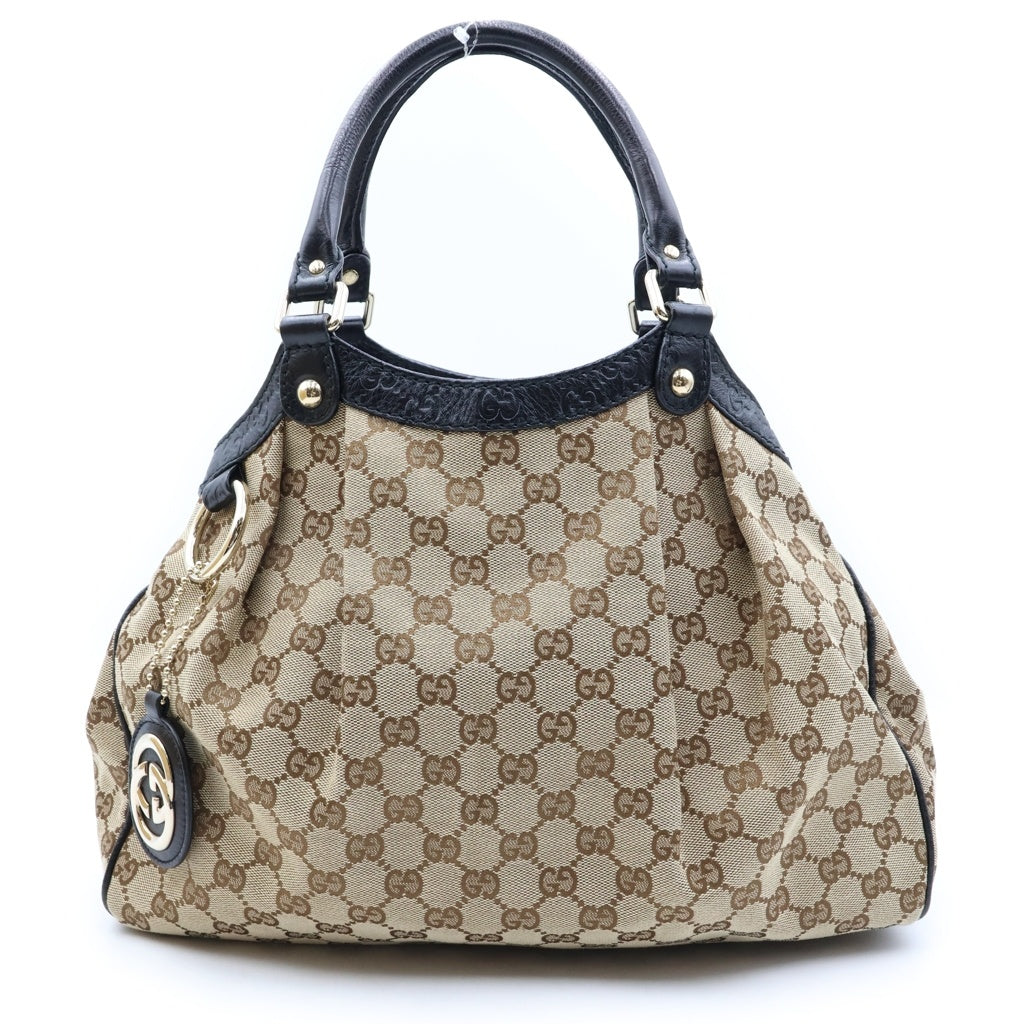 GUCCI(グッチ) GGキャンバス スーキー トートバッグ ハンドバック ベージュ×ブラック キャンバス×レザー 211944 ゴールド金具