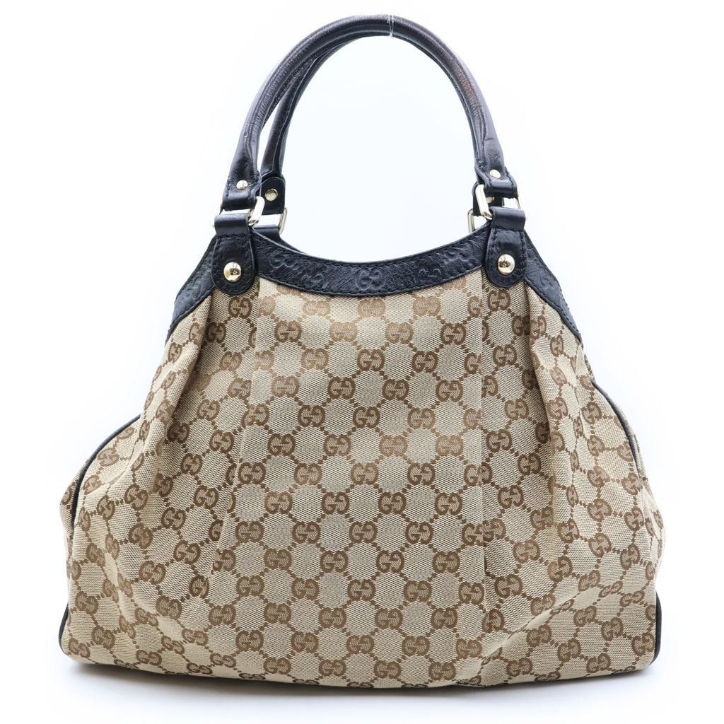 GUCCI(グッチ) GGキャンバス スーキー トートバッグ ハンドバック ベージュ×ブラック キャンバス×レザー 211944 ゴールド金具