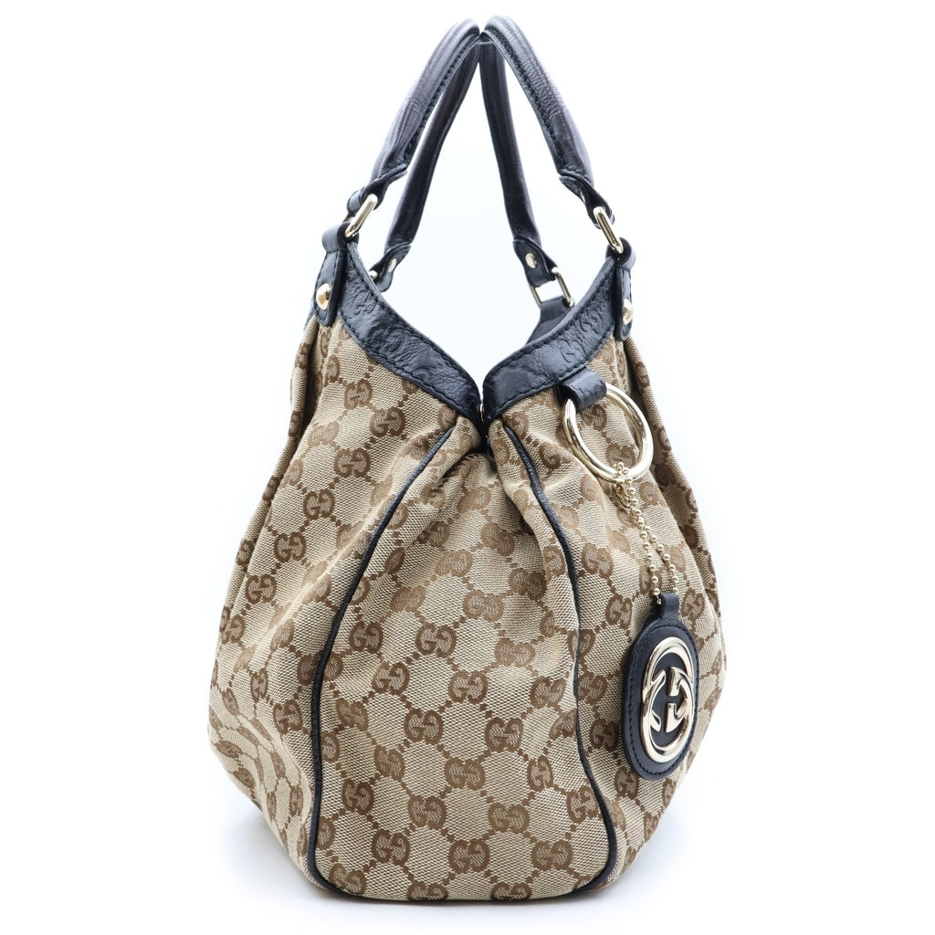 GUCCI(グッチ) GGキャンバス スーキー トートバッグ ハンドバック ベージュ×ブラック キャンバス×レザー 211944 ゴールド金具