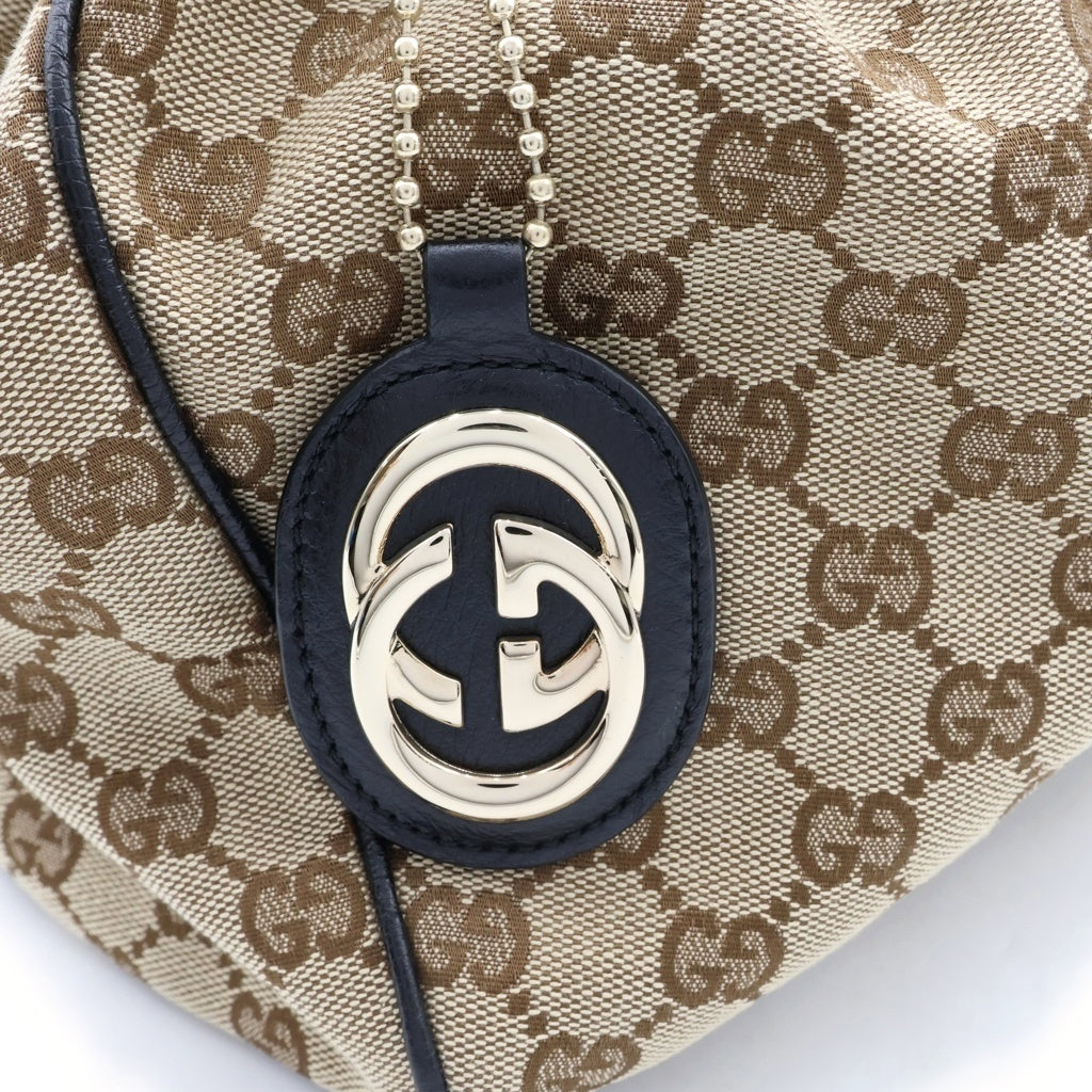 GUCCI(グッチ) GGキャンバス スーキー トートバッグ ハンドバック ベージュ×ブラック キャンバス×レザー 211944 ゴールド金具
