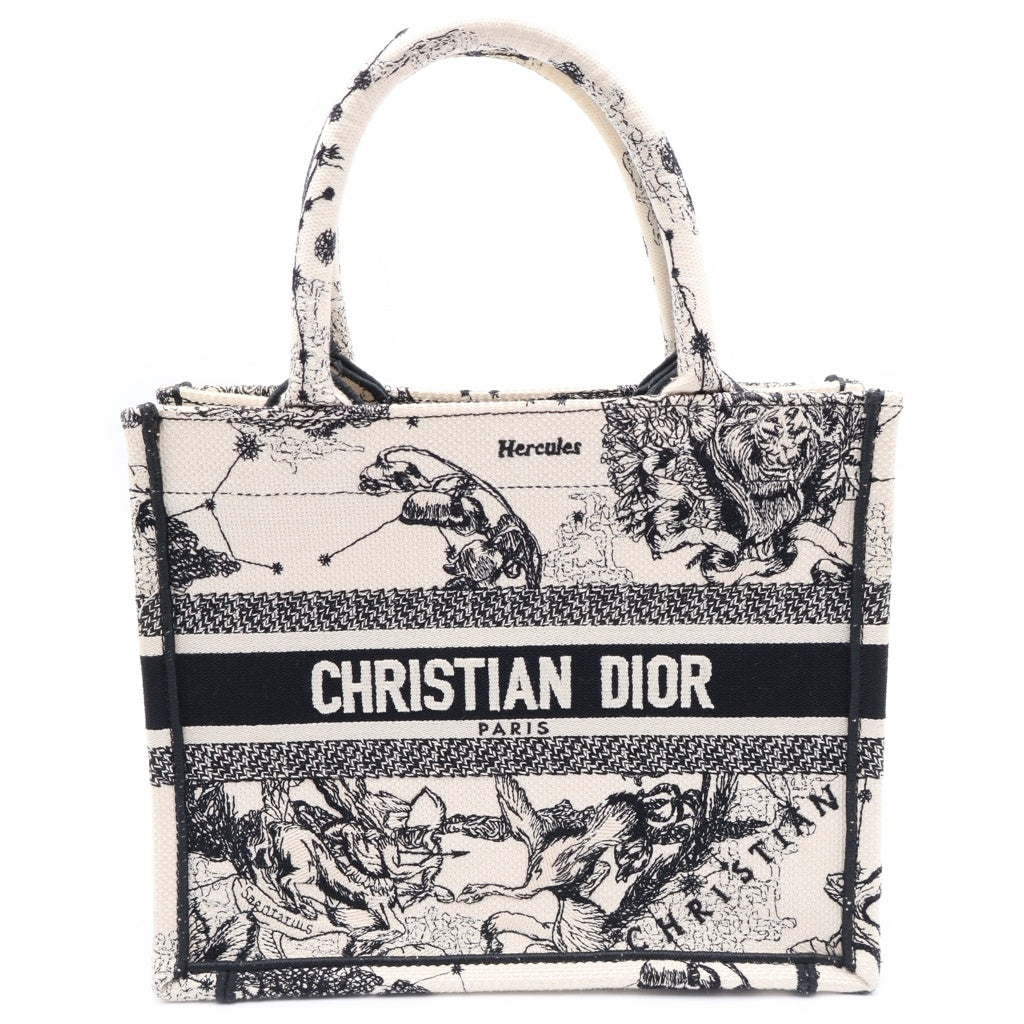 Christian Dior(クリスチャンディオール) ブックトート スモール トワル ドゥ ジュイ ゾディアック エンブロイダリー ホワイト×ブラック