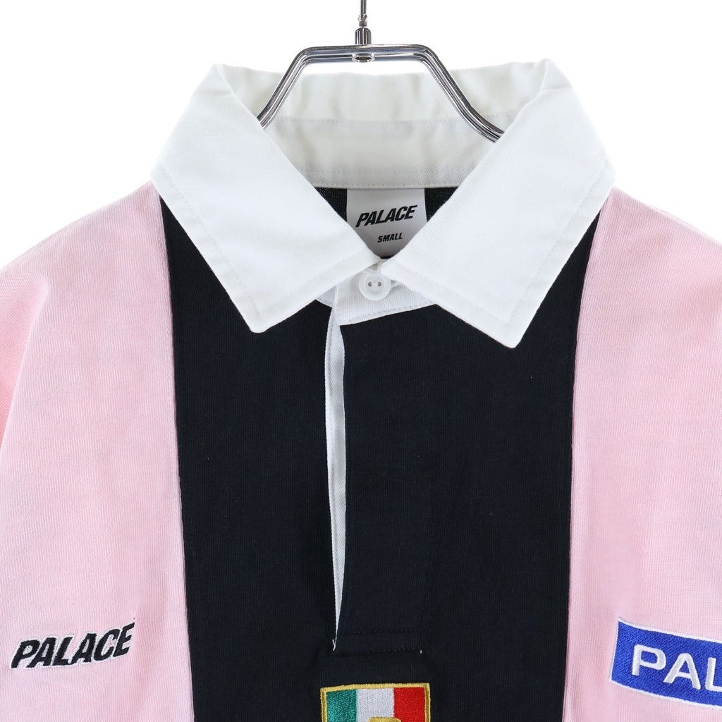 Palace Skateboards(パレススケートボーズ) 25SS Paly Rugby Lush Flush L/S プレイ ラグビー ラッシュ フラッシュ 襟付き ヘンリーネック 長袖Tシャツ カットソー ブラック/ピンク