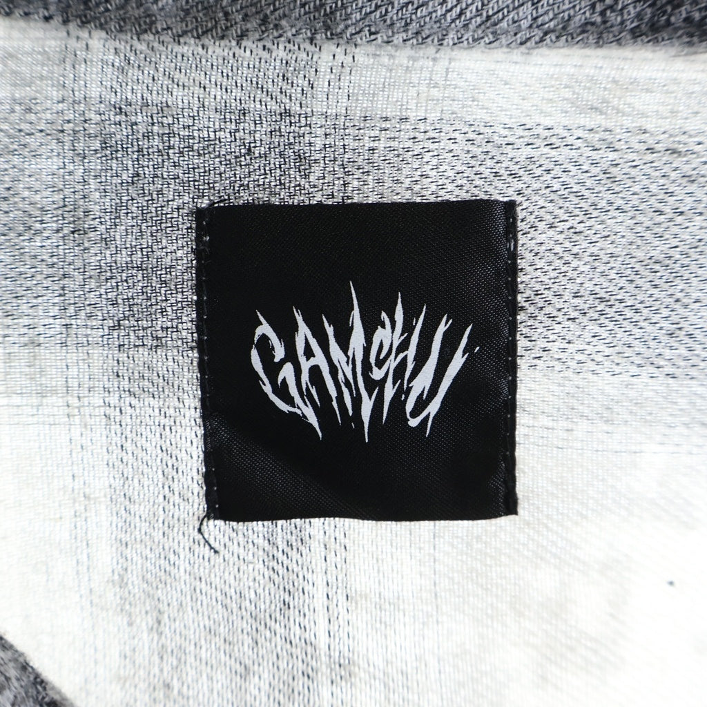 NO BRAND(ノーブランド) GAMUCHU ガムチュ くしゅくしゅゆるばち ジップ チェックシャツ グレー/ホワイト