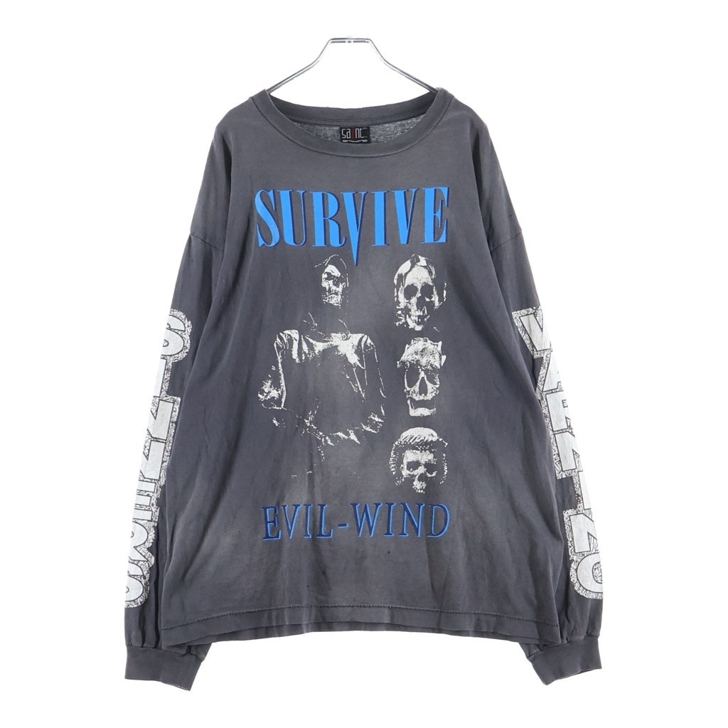 SAINT MICHAEL(セントマイケル) 23AW LS TEE SURVIVE ヴィンテージ加工 グラフィックプリント 長袖Tシャツ ロンT チャコールグレー SM-A23-0000-006