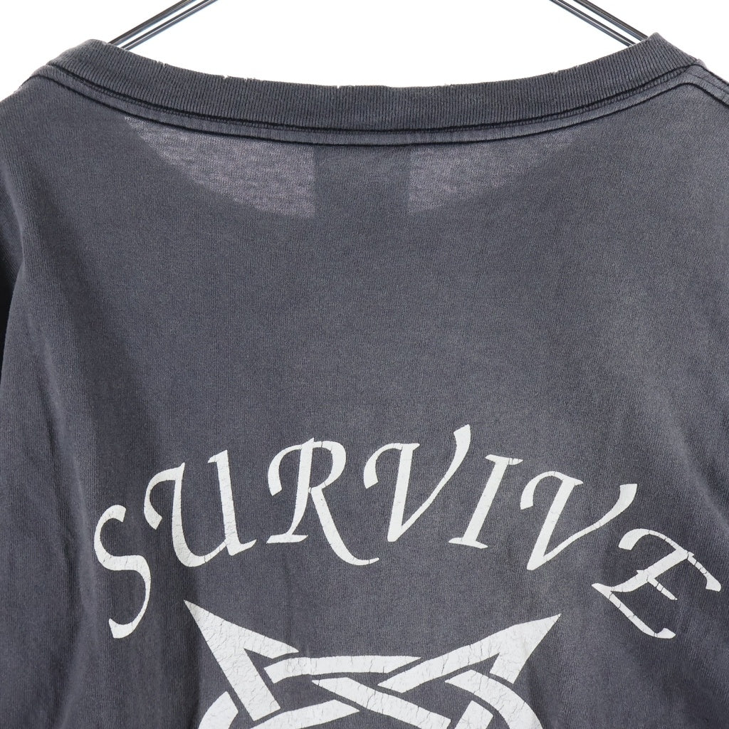 SAINT MICHAEL(セントマイケル) 23AW LS TEE SURVIVE ヴィンテージ加工 グラフィックプリント 長袖Tシャツ ロンT チャコールグレー SM-A23-0000-006