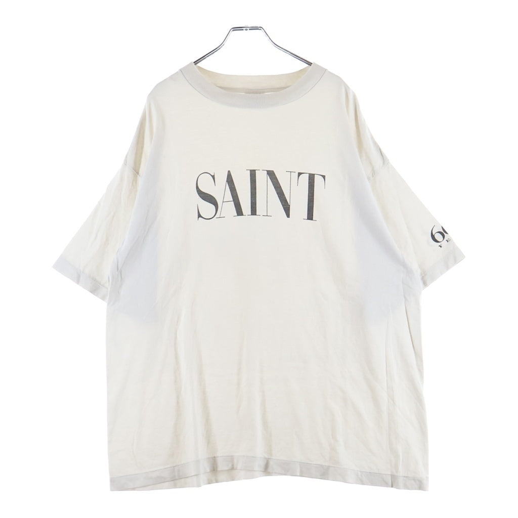 SAINT MICHAEL(セントマイケル) 24AW SAINT SS TEE ヴィンテージ加工 ロゴプリント 半袖Tシャツ ホワイト SM-YS1-0000-008