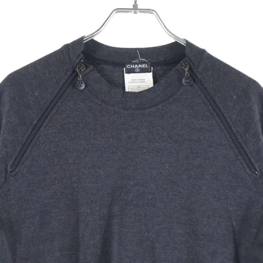 CHANEL(シャネル) カシミヤ サイドロゴジップ半袖Tシャツ チャコールグレー P19774V11587 レディース