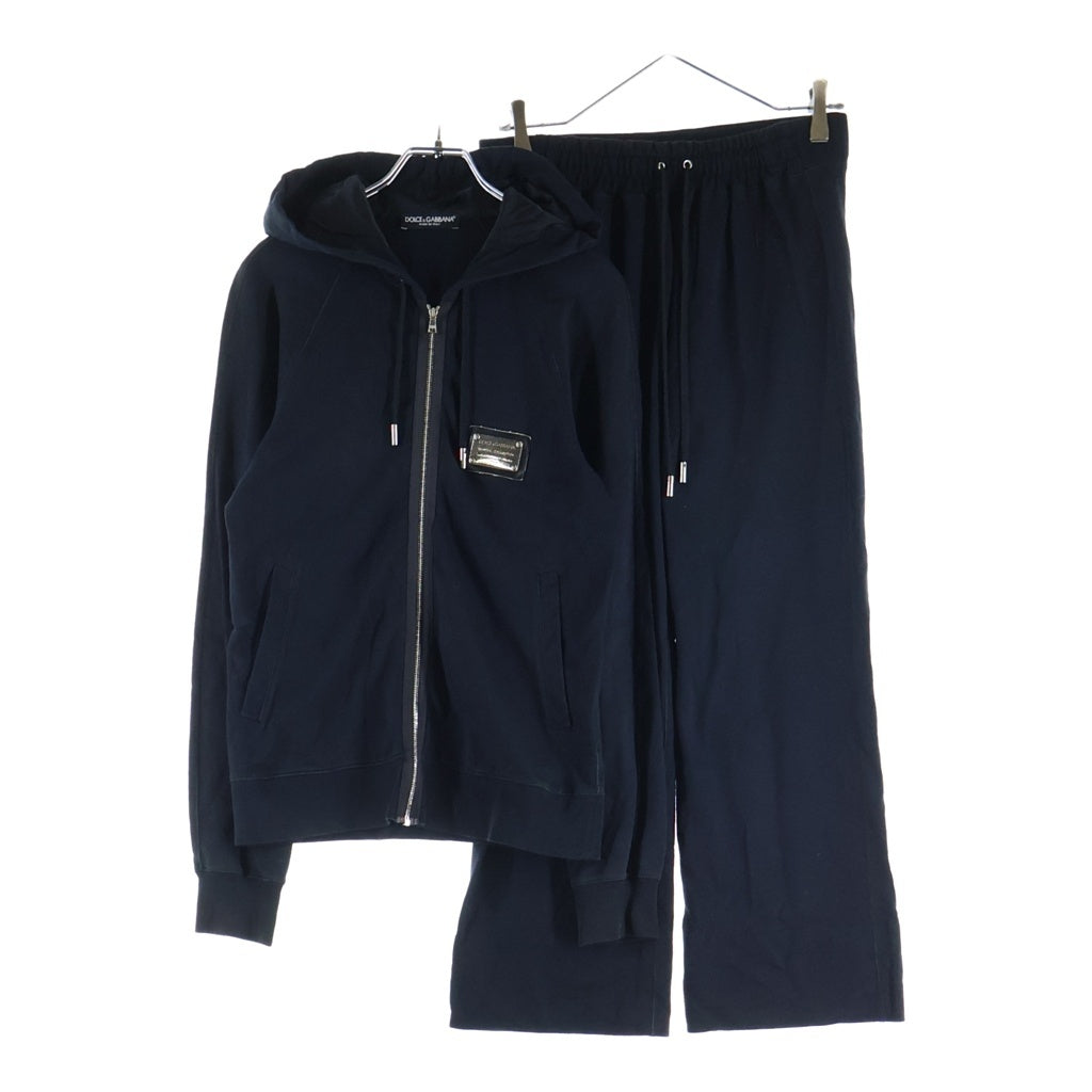 DOLCE & GABBANA(ドルチェアンドガッバーナ) セットアップ ロゴプレート ジップアップ パーカー フーディー イージー トラックパンツ ブラック レディース F9240T/F3JGXT