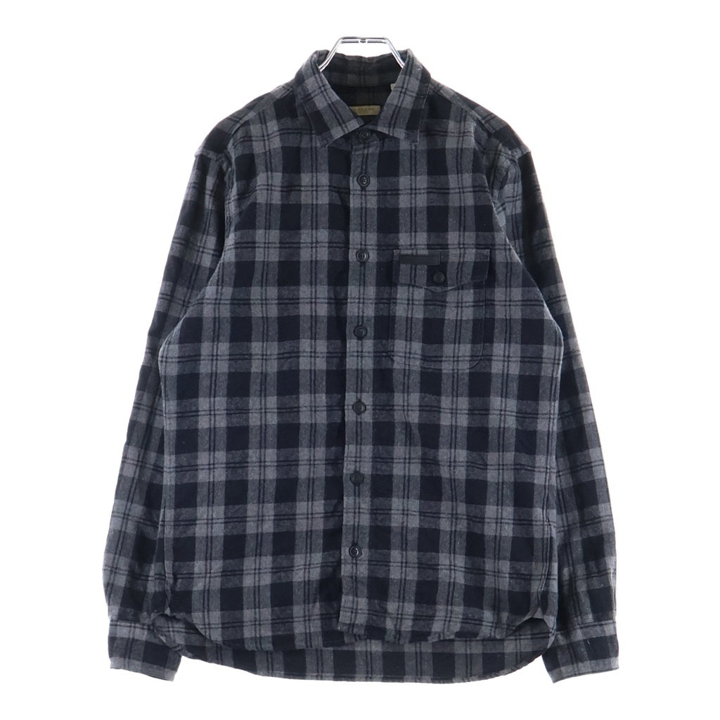 BURBERRY(バーバリー) チェック総柄 ワイドカラー フラップポケット 長袖 ボタンシャツ グレー/ブラック 3942553