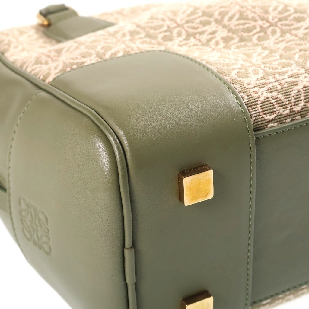 LOEWE(ロエベ) アマソナ19 スクエア 2WAYハンドバッグ ショルダーバッグ アナグラム グリーン ジャガード レザー レディース