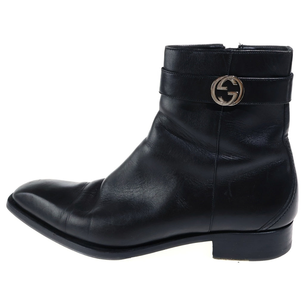 GUCCI(グッチ) インターロッキングGG サイドジップ レザー ブーツ ブラック 114415