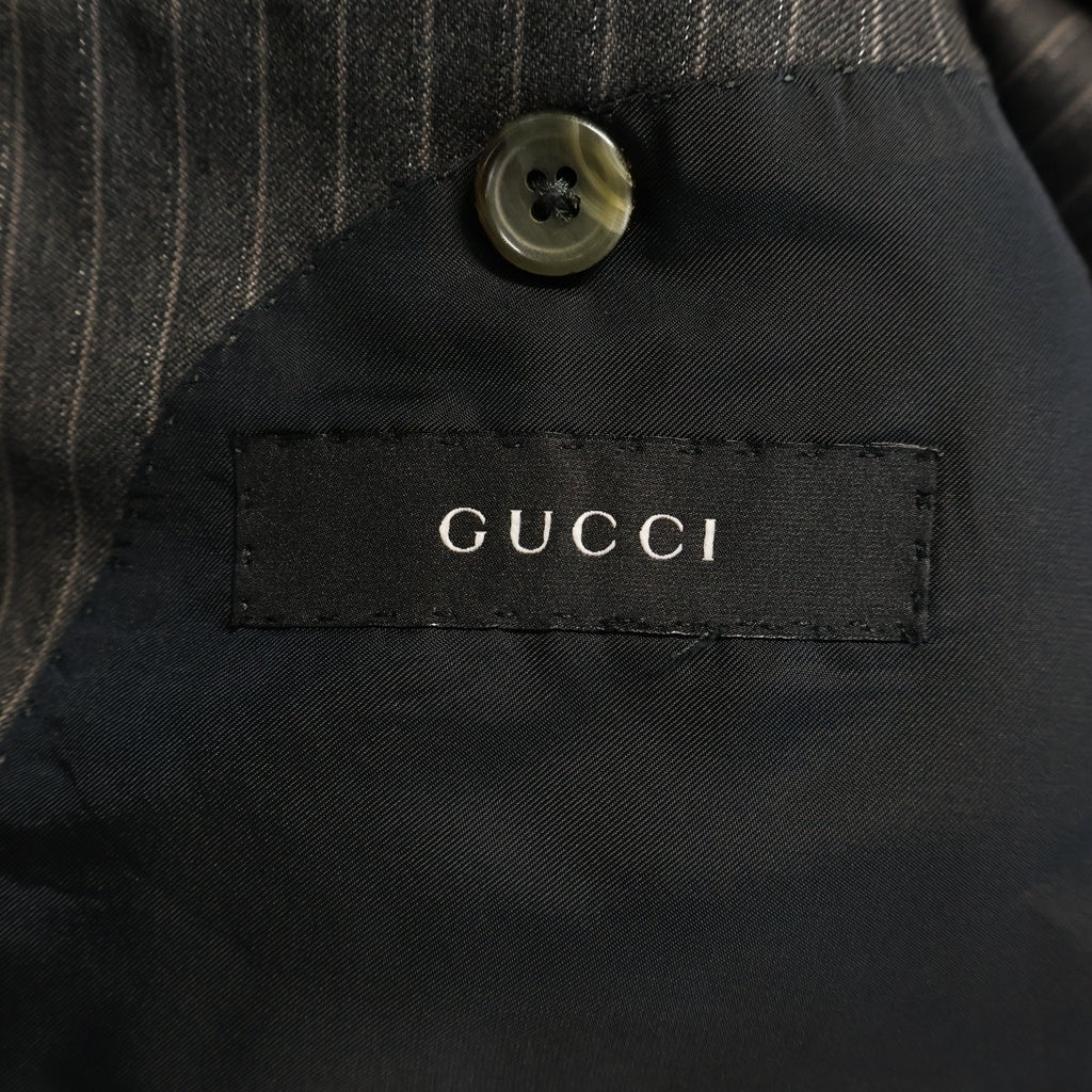 GUCCI(グッチ) フラップポケット ノッチドラペル ストライプ テーラード ジャケット センタープレス ストレート スラックス パンツ セットアップ グレー CTX 75992G
