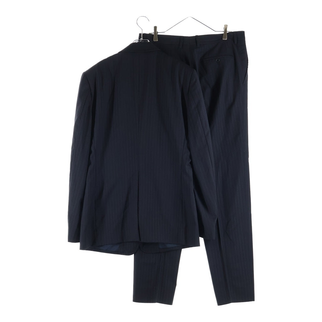 DOLCE & GABBANA(ドルチェアンドガッバーナ) フラップポケット 2B ストライプ テーラードジャケット センタープレス ストレート スラックス パンツ セットアップ ブラック