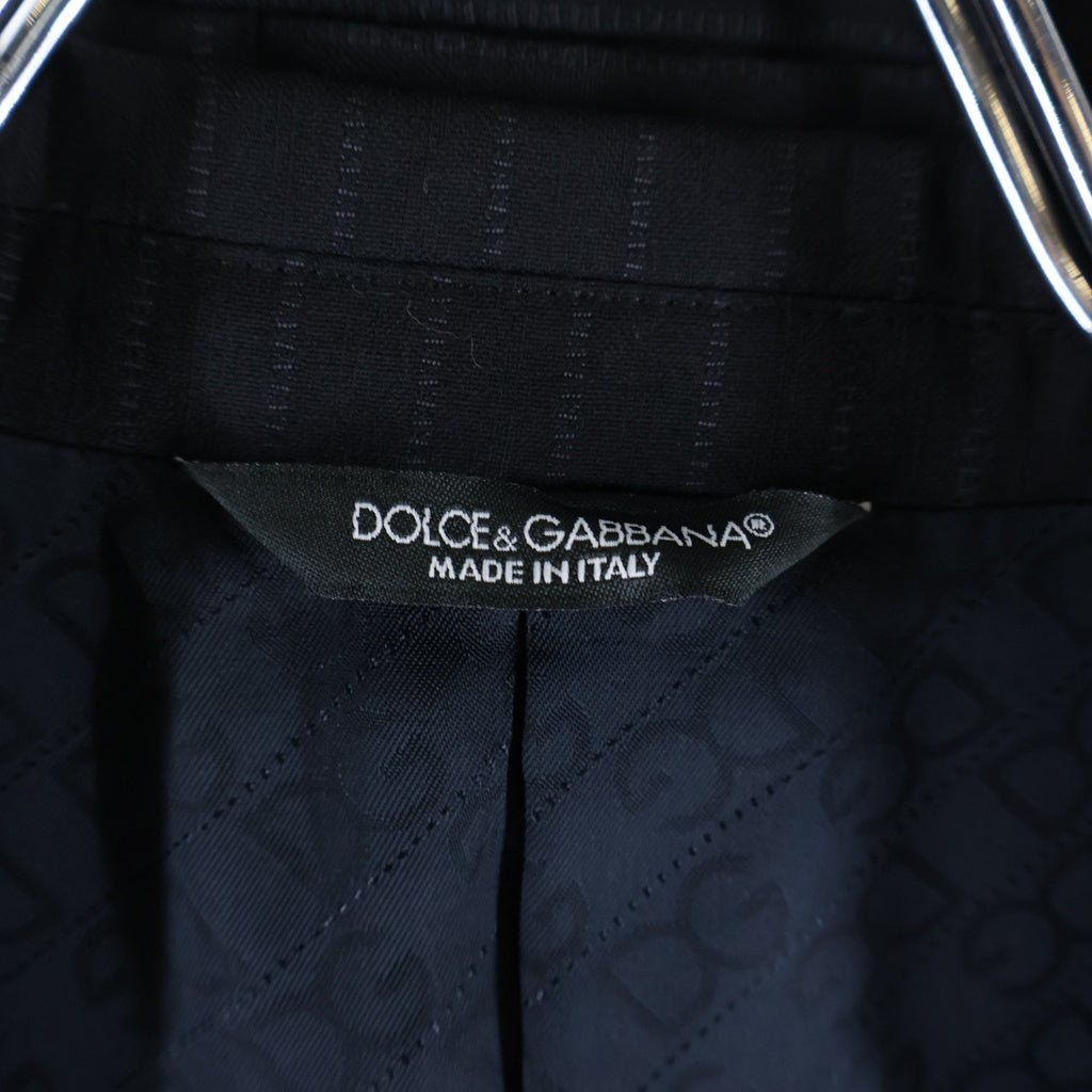 DOLCE & GABBANA(ドルチェアンドガッバーナ) フラップポケット 2B ストライプ テーラードジャケット センタープレス ストレート スラックス パンツ セットアップ ブラック