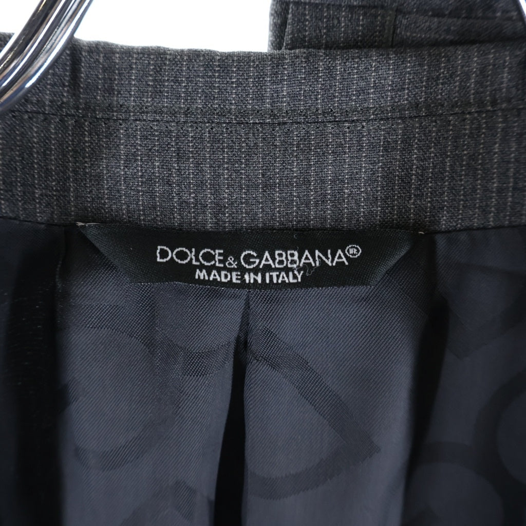 DOLCE & GABBANA(ドルチェアンドガッバーナ) フラップポケット 2B ストライプ テーラードジャケット センタープレス ストレート スラックス パンツ セットアップ グレー