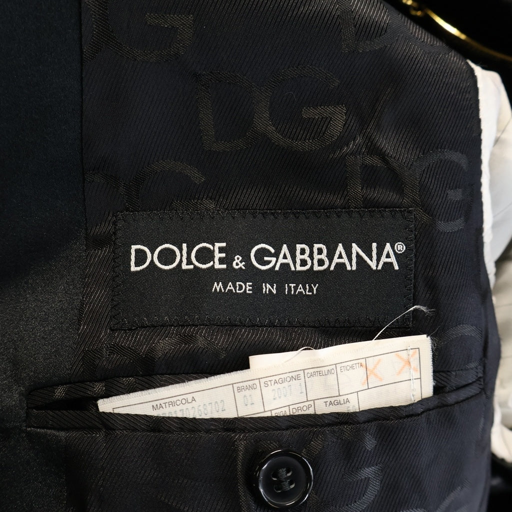 DOLCE & GABBANA(ドルチェアンドガッバーナ) フラップポケット 襟ベロア切替 2B ストライプ テーラードジャケット センタープレス ストレート スラックス パンツ セットアップ ブラック