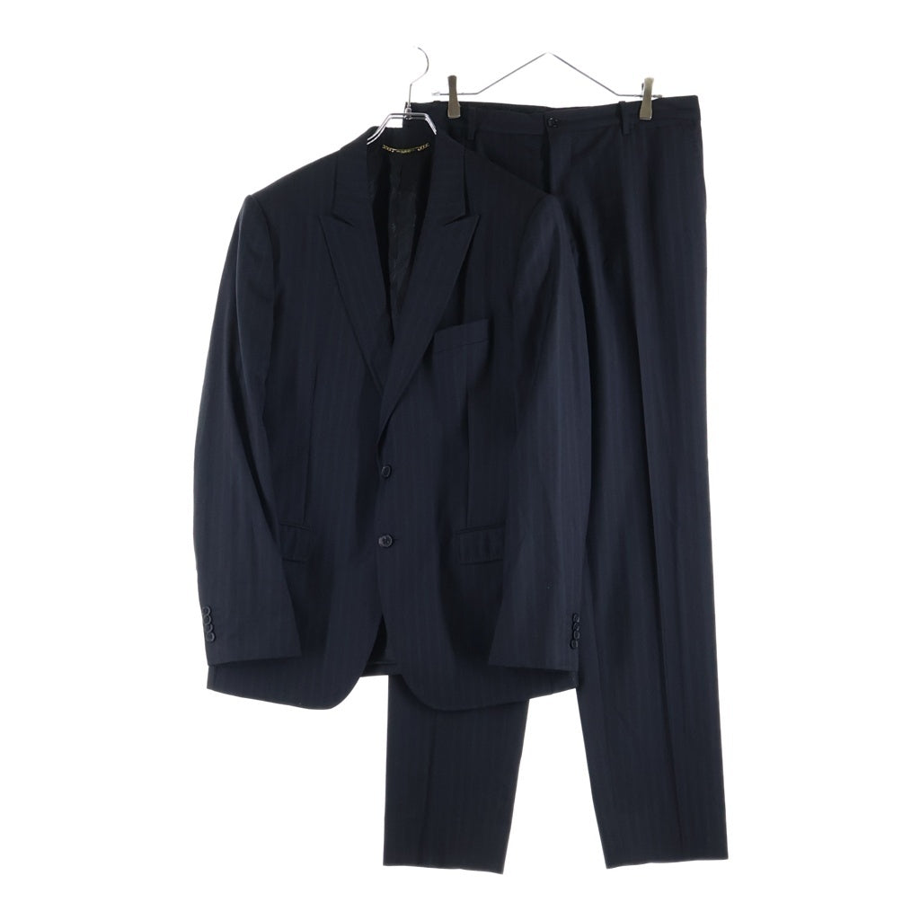 DOLCE & GABBANA(ドルチェアンドガッバーナ) フラップポケット ノッチドラペル 2B ストライプ テーラードジャケット センタープレス ストレート スラックス パンツ セットアップ ブラック