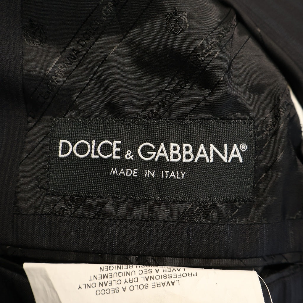 DOLCE & GABBANA(ドルチェアンドガッバーナ) フラップポケット ノッチドラペル 2B ストライプ テーラードジャケット センタープレス ストレート スラックス パンツ セットアップ ブラック