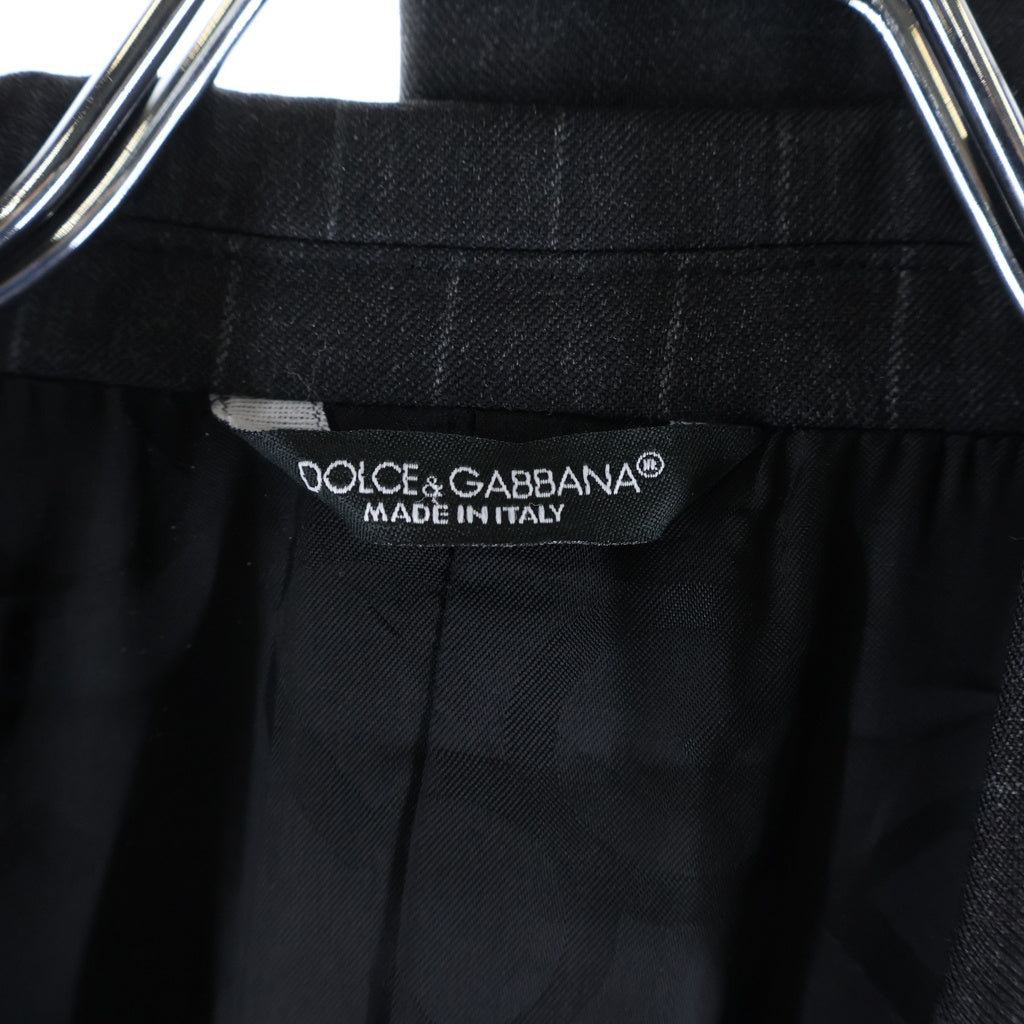 DOLCE & GABBANA(ドルチェアンドガッバーナ) フラップポケット ノッチドラペル 2B ストライプ テーラードジャケット センタープレス ストレート スラックス パンツ セットアップ グレー