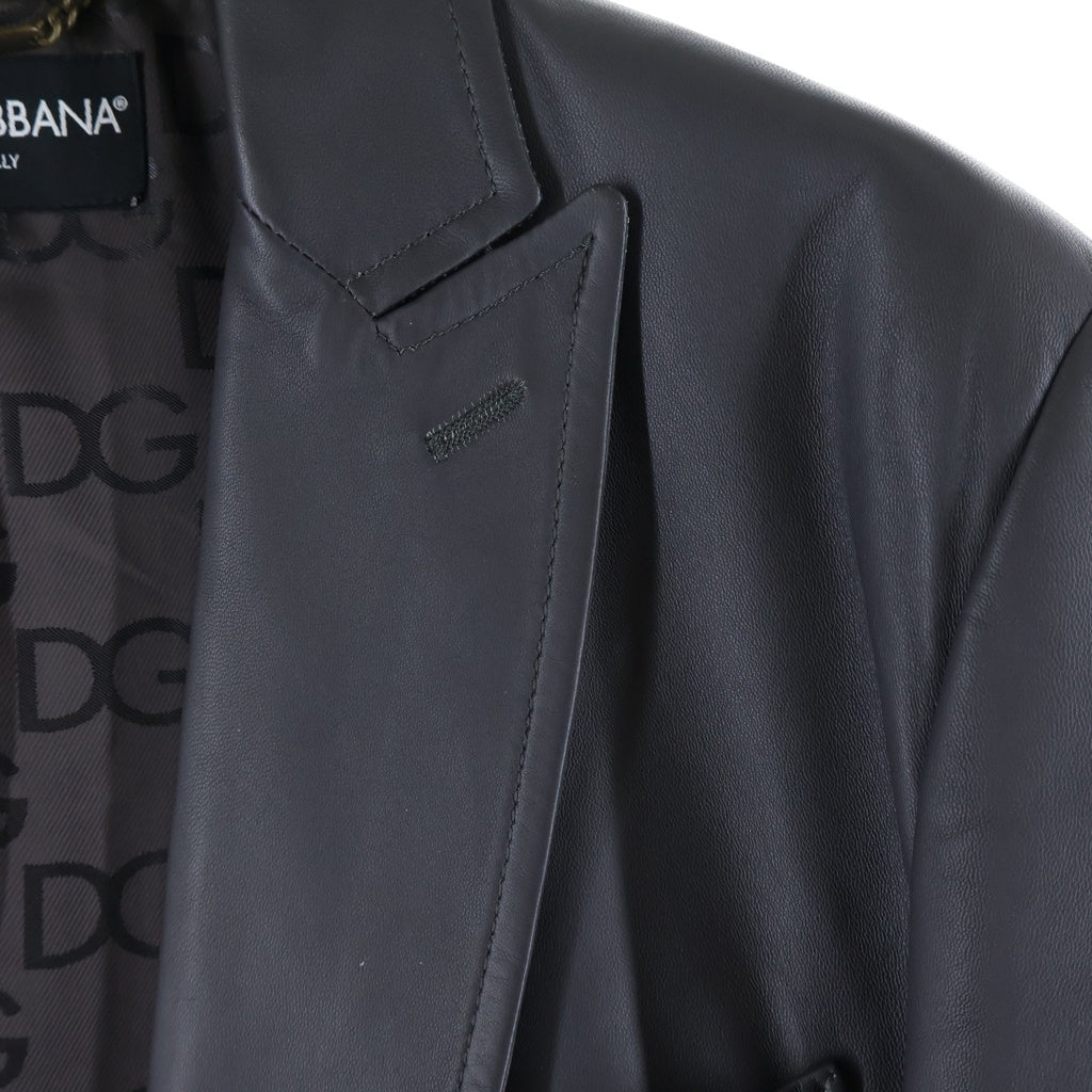 DOLCE & GABBANA(ドルチェアンドガッバーナ) ラムスキン フラップポケット テーラード レザー ジャケット グレー