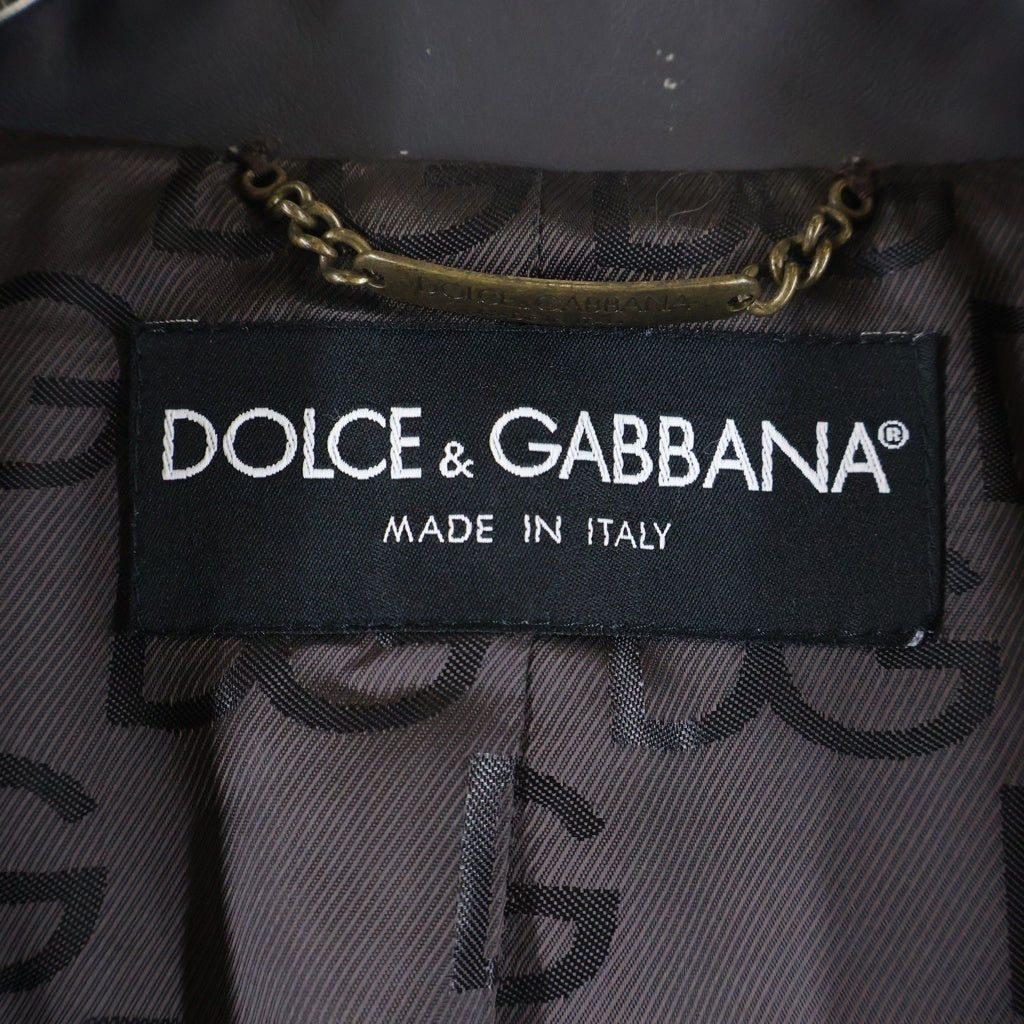 DOLCE & GABBANA(ドルチェアンドガッバーナ) ラムスキン フラップポケット テーラード レザー ジャケット グレー
