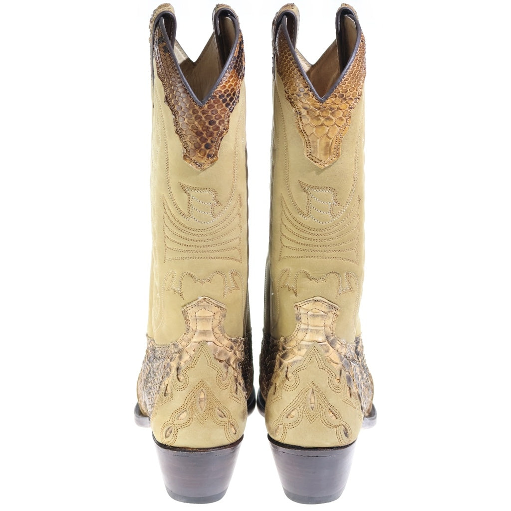 NO BRAND(ノーブランド) SANCHO BOOTS サンチョ デザインステッチ パイソン柄 ウエスタンブーツ ベージュ レディース