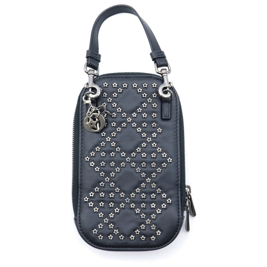 Christian Dior(クリスチャンディオール) Lady Dior Phone Holder レディディオール スタースタッズ フォンホルダー レディース ブラック