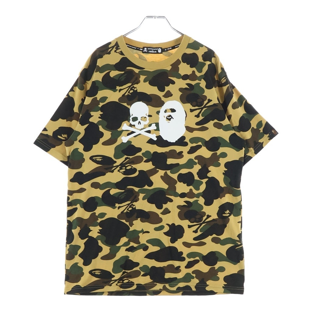 A BATHING APE(アベイシングエイプ) ×MASTERMIND JAPAN マスターマインド ロゴプリント 総柄カモフラージュデザイン クルーネック 半袖Tシャツ カットソー ブラウン 001CSG231915X