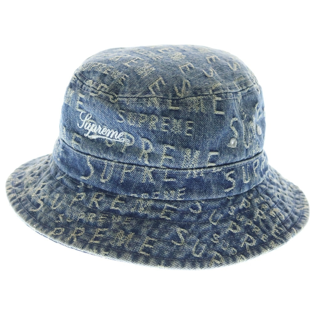 SUPREME(シュプリーム) 21SS Warp Jacquard Logos Denim Crusher ワープ ジャガード ロゴデザイン クラッシャー バケットハット 帽子 ブルー