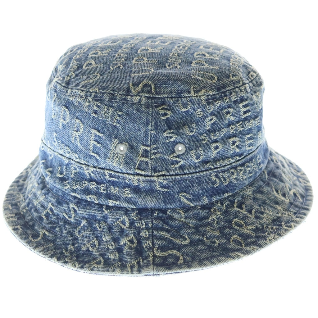 SUPREME(シュプリーム) 21SS Warp Jacquard Logos Denim Crusher ワープ ジャガード ロゴデザイン クラッシャー バケットハット 帽子 ブルー