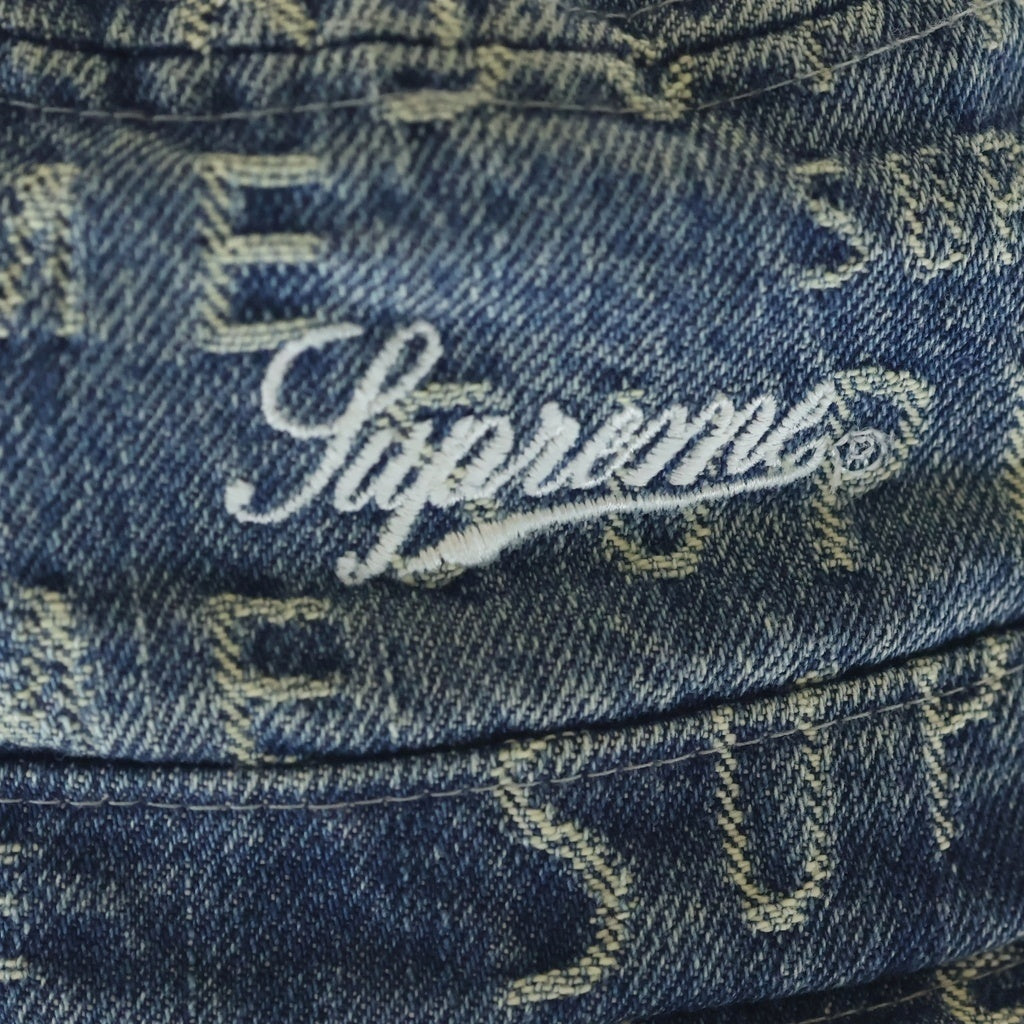 SUPREME(シュプリーム) 21SS Warp Jacquard Logos Denim Crusher ワープ ジャガード ロゴデザイン クラッシャー バケットハット 帽子 ブルー