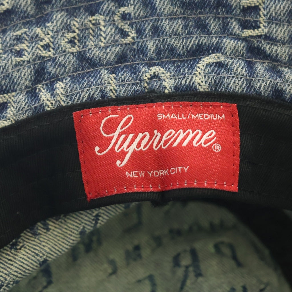 SUPREME(シュプリーム) 21SS Warp Jacquard Logos Denim Crusher ワープ ジャガード ロゴデザイン クラッシャー バケットハット 帽子 ブルー