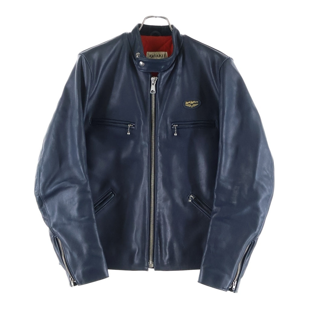 Lewis Leathers(ルイスレザー) SUPERSPORTSMAN スーパースポーツマン マルチポケット パッチデザイン ジップアップ シングルライダース ジャケット ネイビー