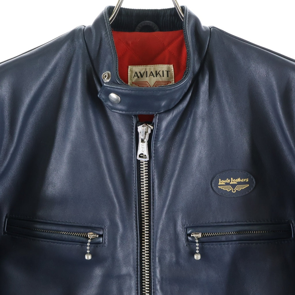 Lewis Leathers(ルイスレザー) SUPERSPORTSMAN スーパースポーツマン マルチポケット パッチデザイン ジップアップ シングルライダース ジャケット ネイビー