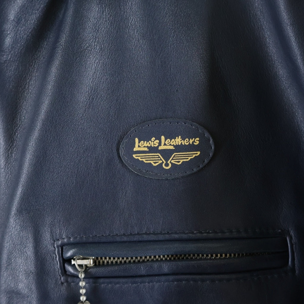 Lewis Leathers(ルイスレザー) SUPERSPORTSMAN スーパースポーツマン マルチポケット パッチデザイン ジップアップ シングルライダース ジャケット ネイビー