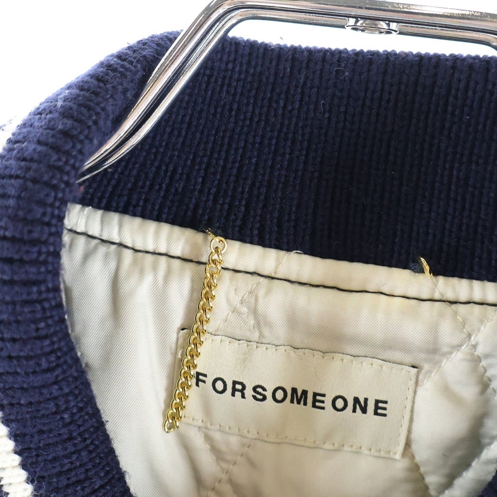 FORSOMEONE(フォーサムワン) スタジャン 袖レザー ウール 裏地ナイロン ネイビー 78000612