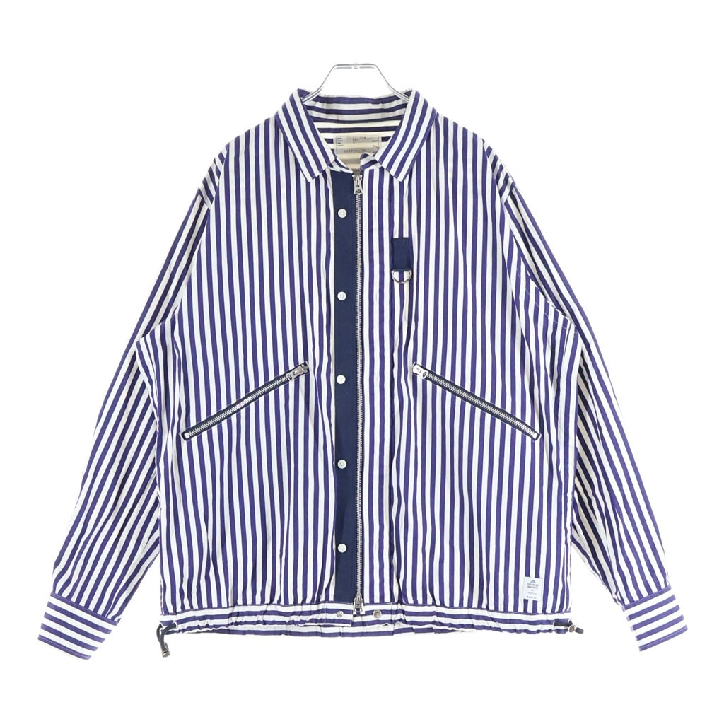 Sacai(サカイ) 23AW ×Thomas Mason Cotton Poplin L/S Shirt トーマスメイソン ストライプ コットン ポプリン ジップアップ 長袖シャツ ホワイト/ブルー 23-03171M