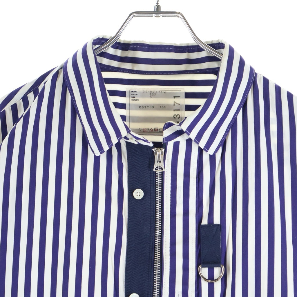 Sacai(サカイ) 23AW ×Thomas Mason Cotton Poplin L/S Shirt トーマスメイソン ストライプ コットン ポプリン ジップアップ 長袖シャツ ホワイト/ブルー 23-03171M