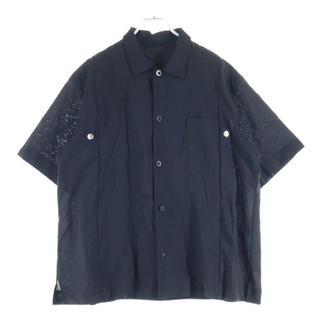 Sacai(サカイ) 26SS Wool Suiting x Nylon Twill Shirt 再構築 ウール スーチング ナイロンツイル ドッキング 半袖シャツ ブラック 26-04011M