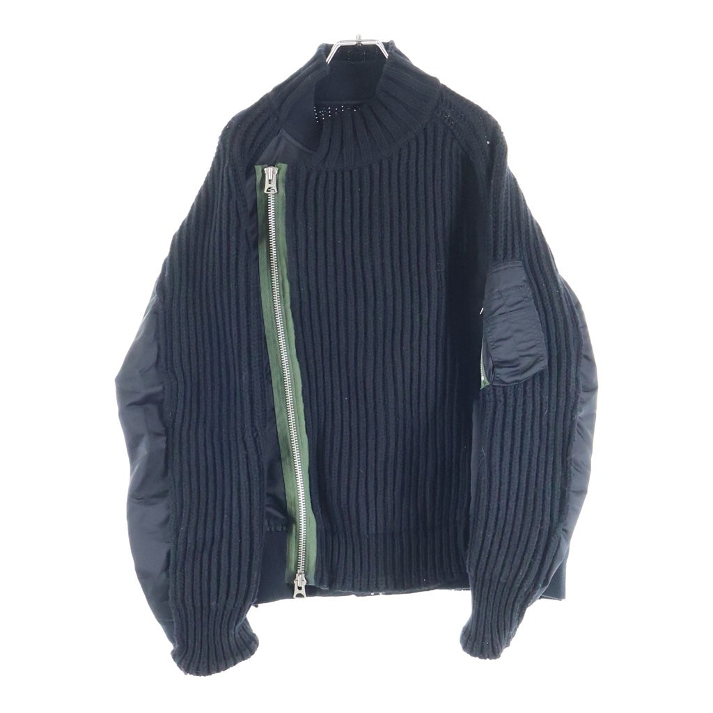 Sacai(サカイ) 22AW Nylon Twill Mix Knit Blouson 再構築 ナイロンツイル ミックスニット ドッキング ブルゾン ジップアップ ジャケット ブラック 22-02826M