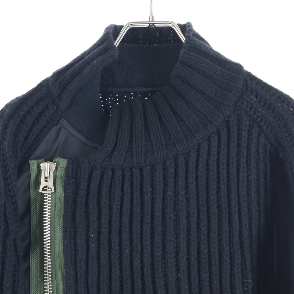 Sacai(サカイ) 22AW Nylon Twill Mix Knit Blouson 再構築 ナイロンツイル ミックスニット ドッキング ブルゾン ジップアップ ジャケット ブラック 22-02826M