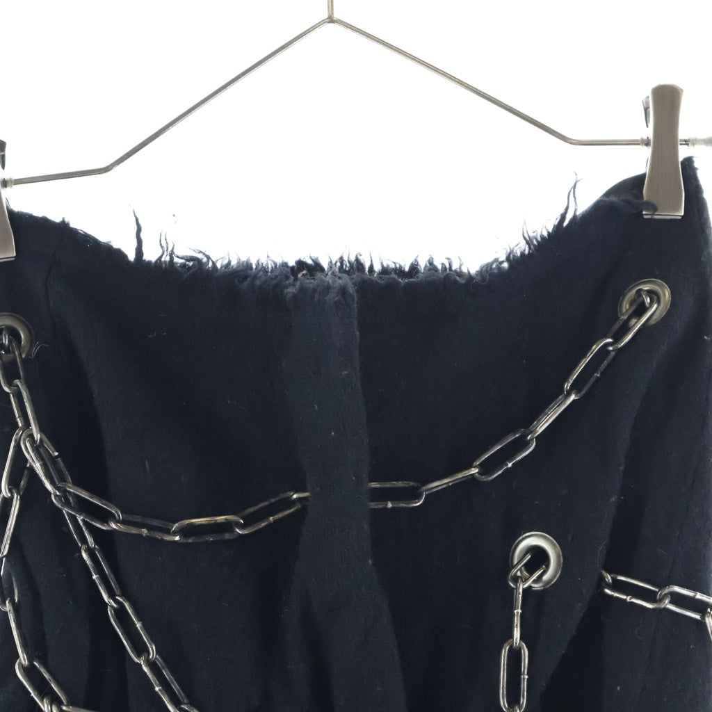 JUNYA WATANABE COMME des GARCONS(ジュンヤワタナベ コムデギャルソン) 03AW 縮絨 ウール チェーン装飾 カットオフ ミディスカート ブラック レディース AD2003 JK-S033