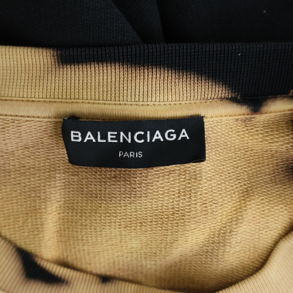 BALENCIAGA(バレンシアガ) 17AW OVERSIZE BLEACH HOMME SWEAT フロント刺繍 ブリーチ加工 スウェット トレーナー プルオーバーパーカー ブラック/ベージュ T35 486095 TWK44